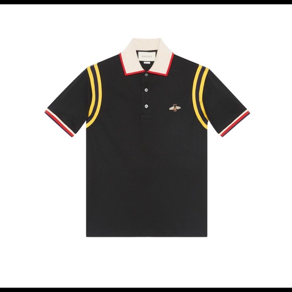 Gucci Men’s black cotton polo with bee.